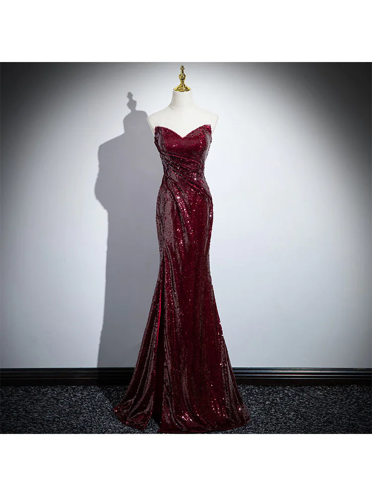 Burgundy Mermaid Sequin Dress